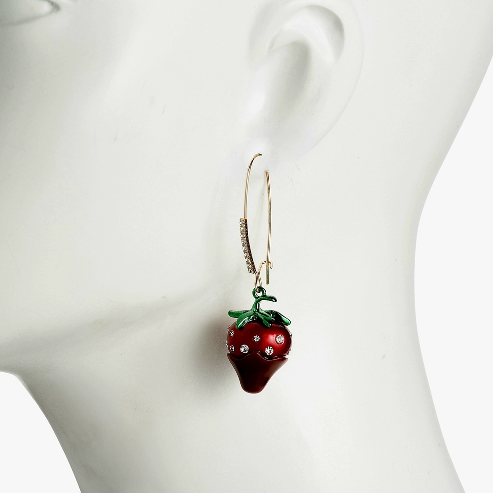 NEW Betsey Johnson Love Spell Chocolate Strawberry Dangle Drop Earrings NWT - Picture 7 of 7